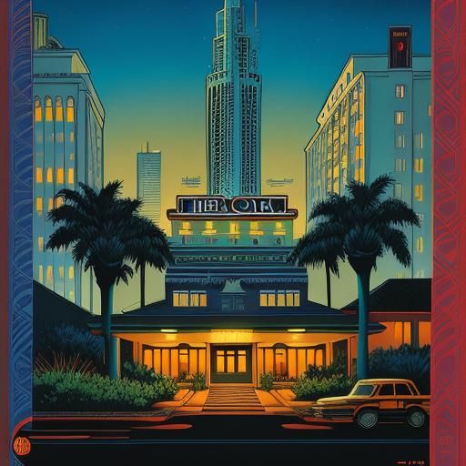 Hotel California in Comic Book Art Style