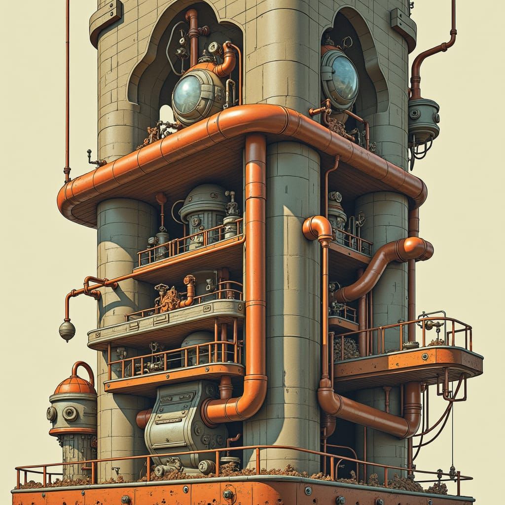 Steampunk Skyscraper: A Futuristic Rube Goldberg Machine