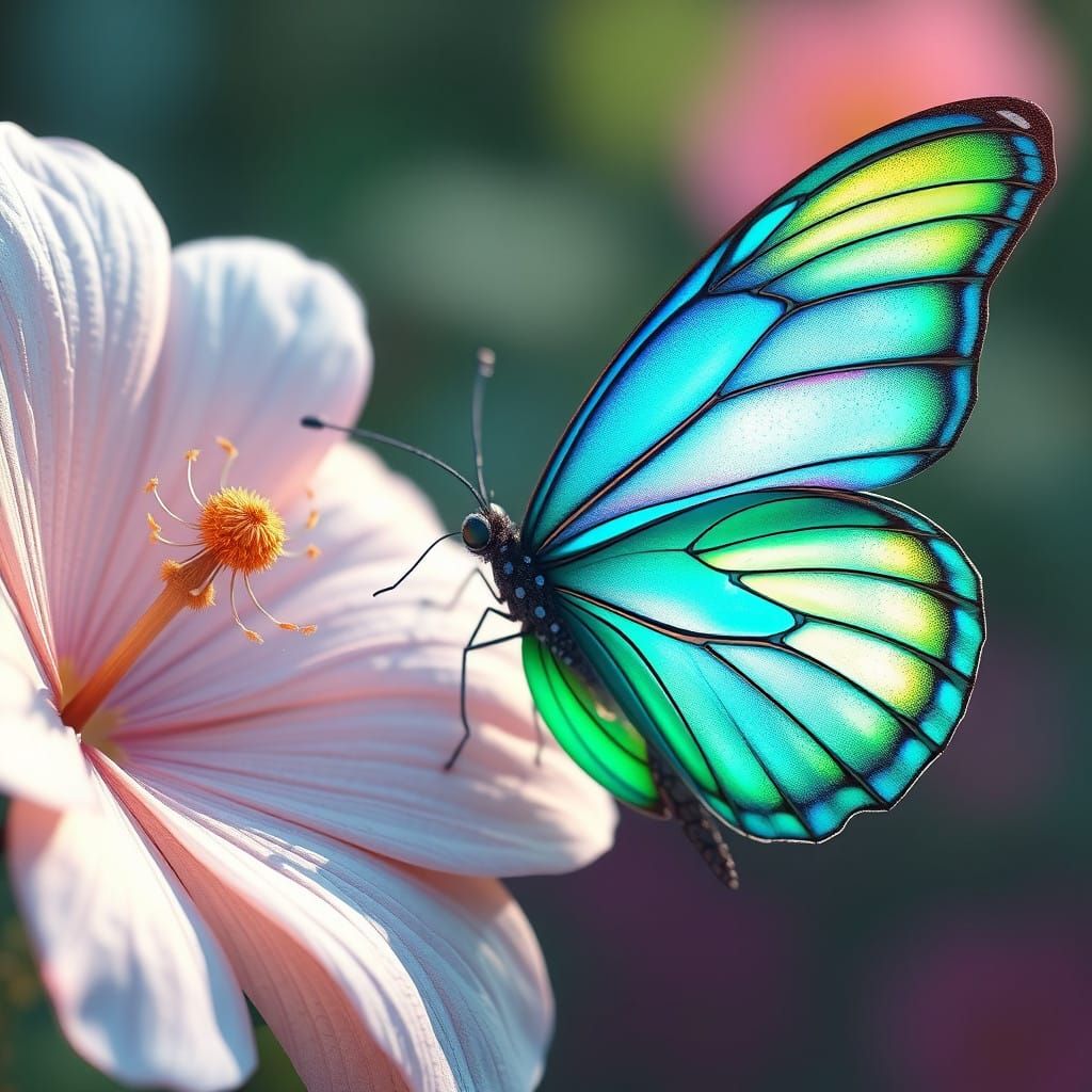 Whimsical Flower and Butterfly in Vibrant Anime Style