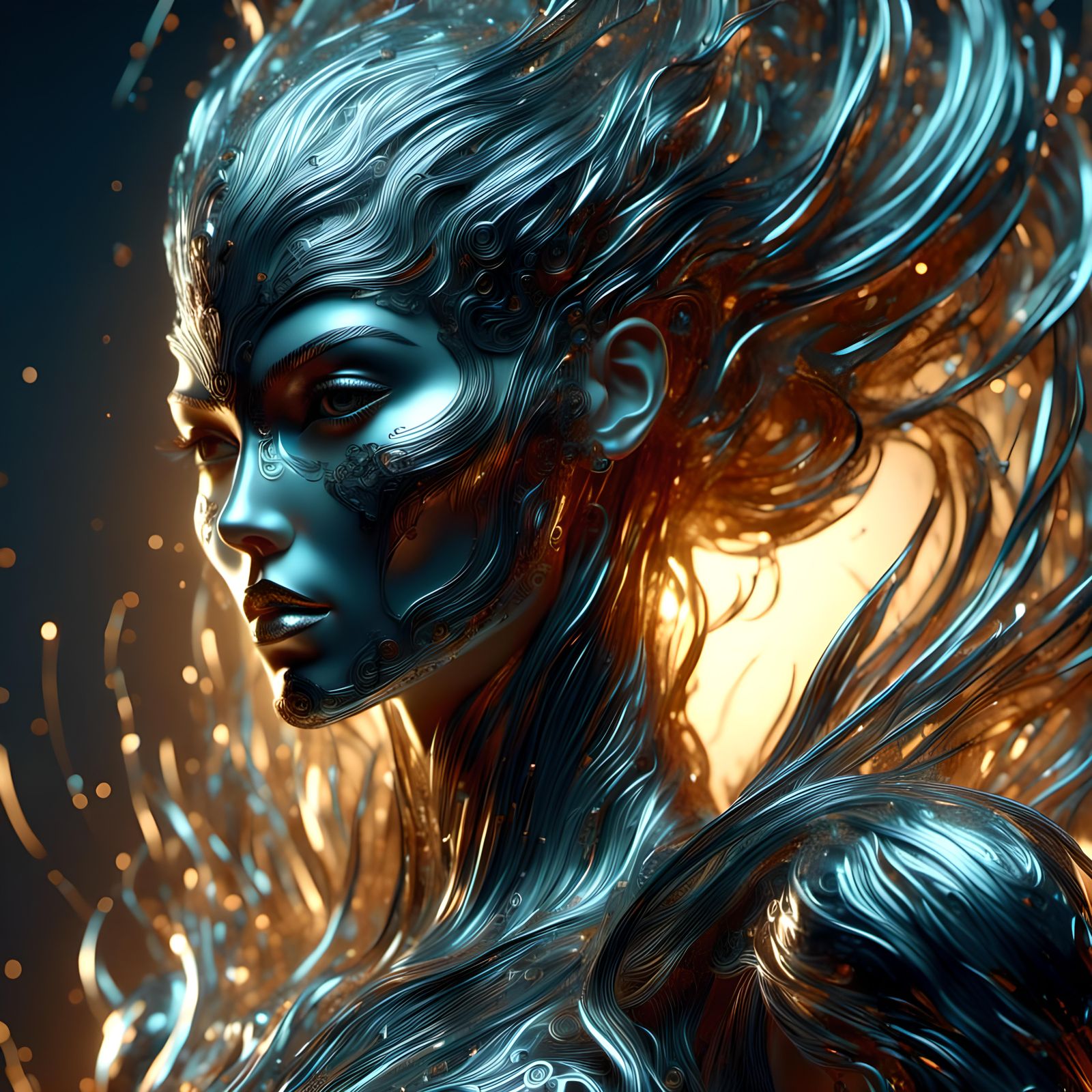 Hyperdetailed 3D Warrior Woman with Backlighting