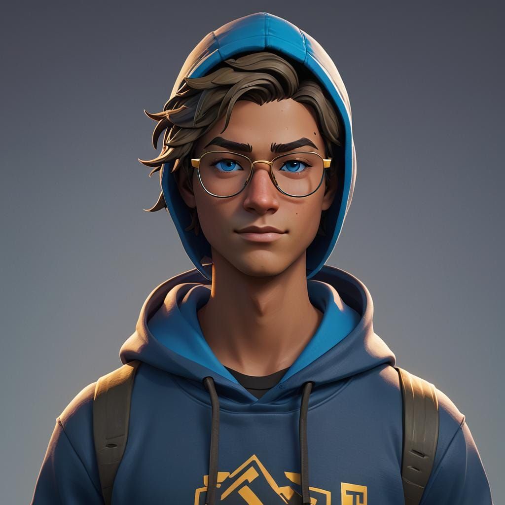 Teenager in Blue Hoodie Rendered as Fortnite Character