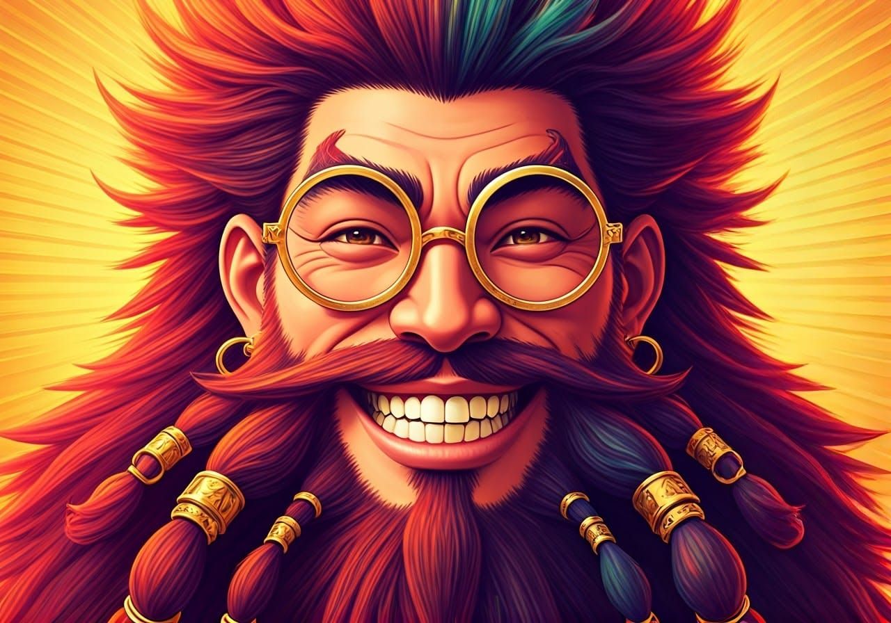 Beaming Man with Braided Beard in 3D Style