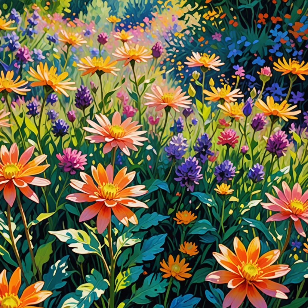 Surreal Impressionist Flower Garden in Cosmic Colors