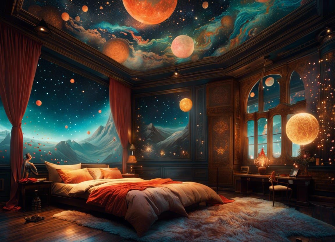 Ethereal Bedroom Open to Starry Night Sky