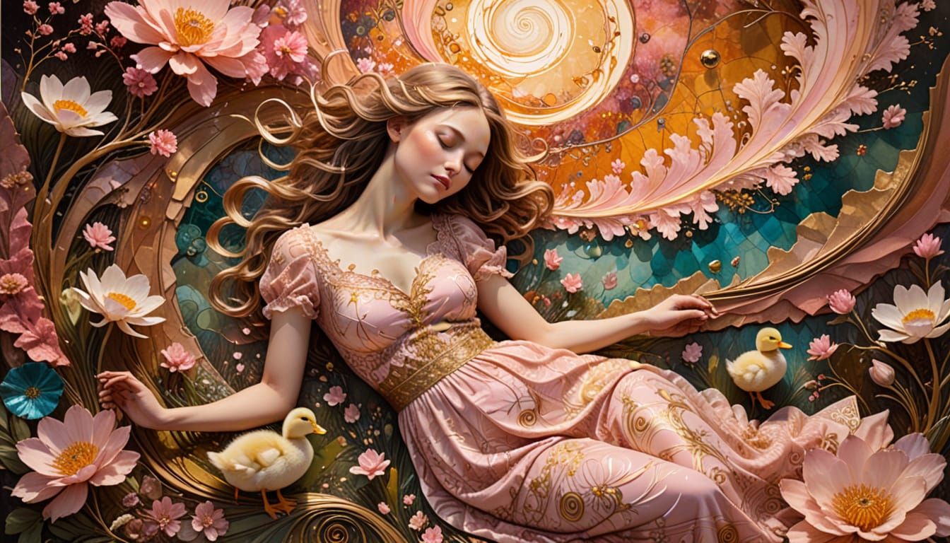 Dreamlike Glade Scene in Surreal Mixed Media Style