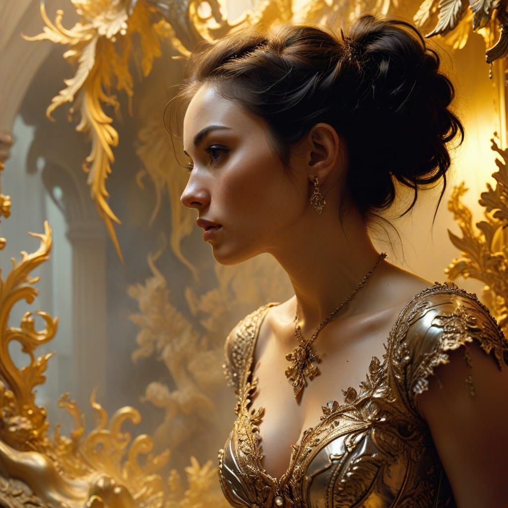 Golden Woman in Surreal Debacle, Digital Art