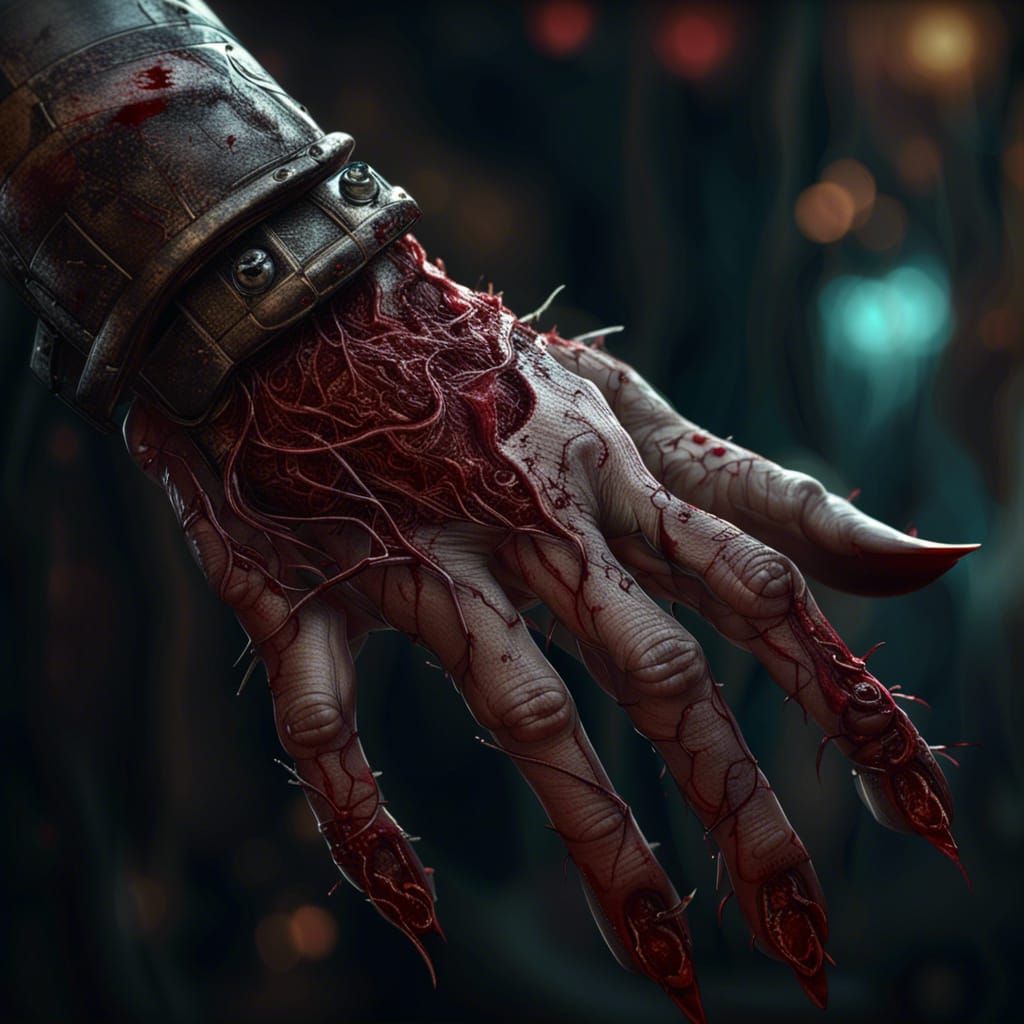 Bloody Stitched Hand in Detailed Fantasy Art
