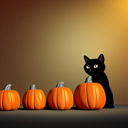 Black Cat on Pumpkin in Pixar 3D Style