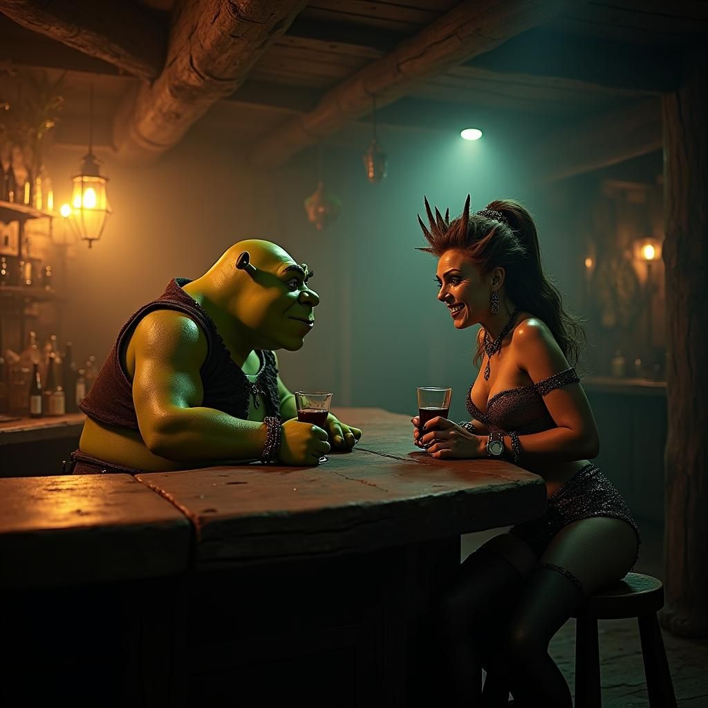 Shrek and Doris at a Fantasy Tavern Bar