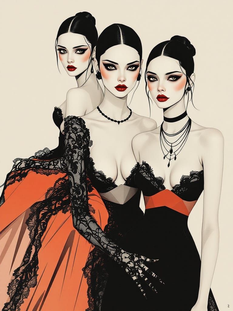 Geometric Fashion Illustration: Figures in Gothic Style