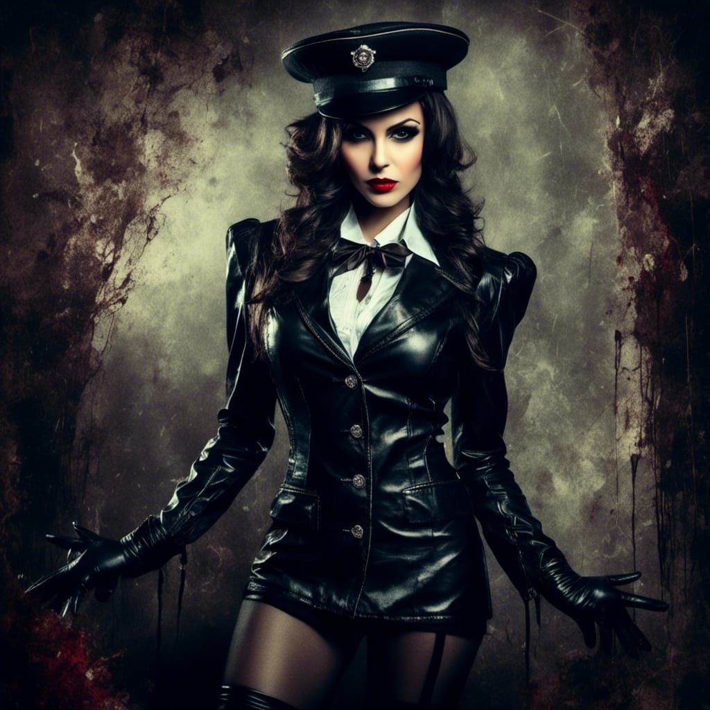 Gothic Noir Stewardess in Long Boots Portrait