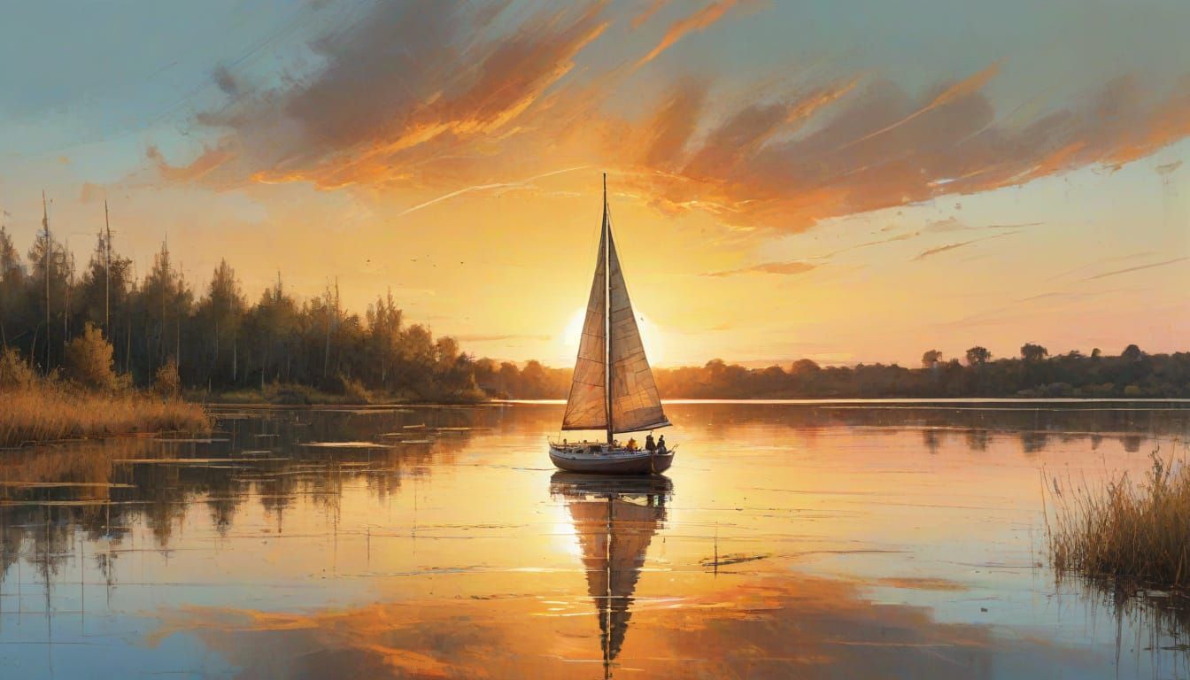 Surreal Sunset Sailboat Scene in Honeypunk Style