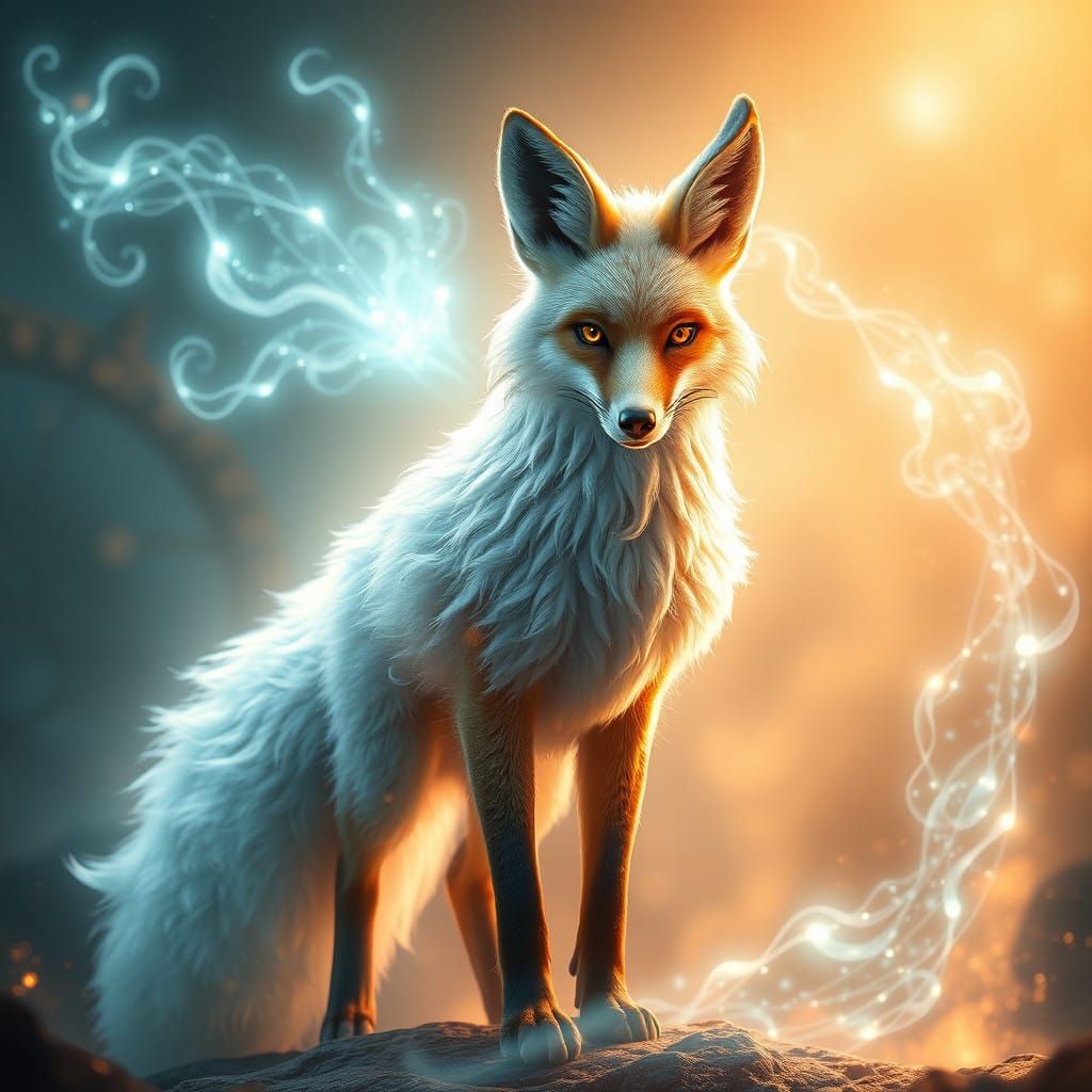 Ethereal Fox Guardian with Glowing Shield