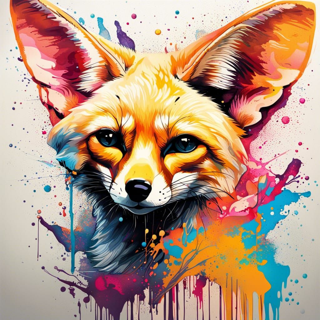 Fennec Fox Portrait in Graffiti Splash Art Style
