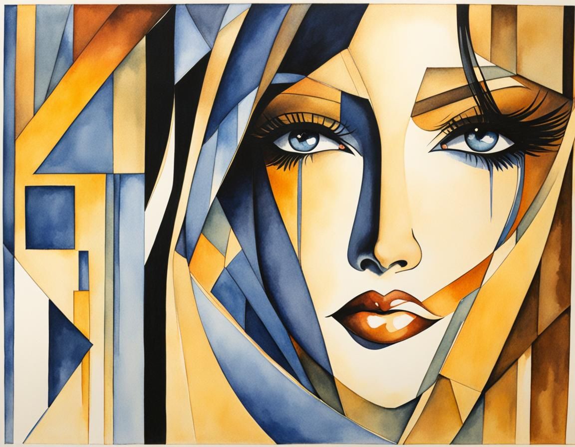 Kamasu in Cubist Watercolor Style