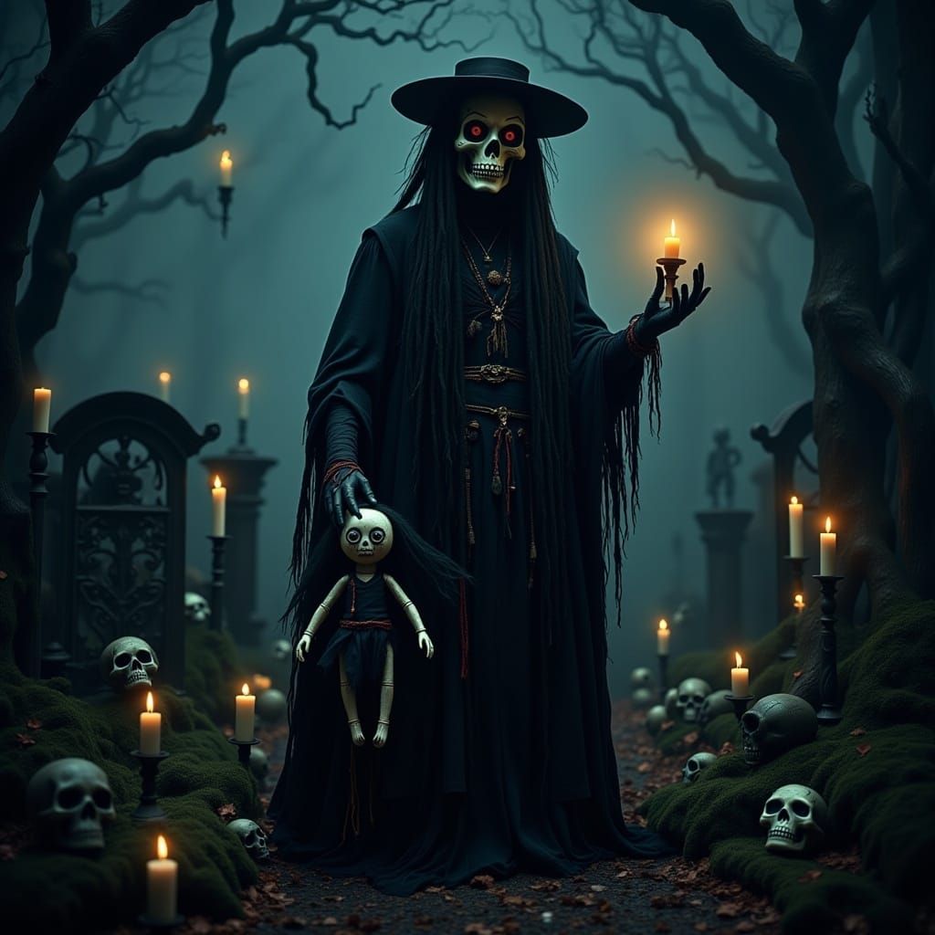 Gothic Voodoo Witch in Haunted Graveyard