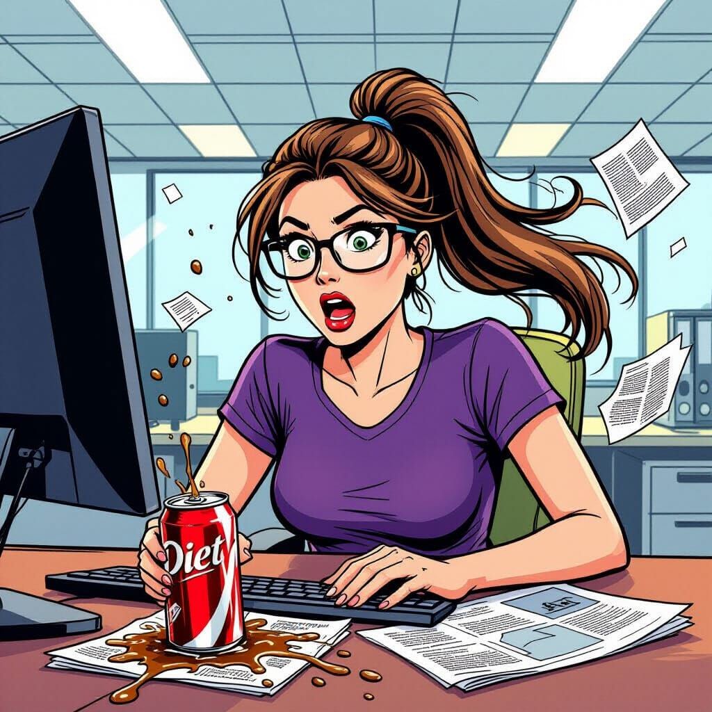 Comic Book Style Soda Spill at the Office