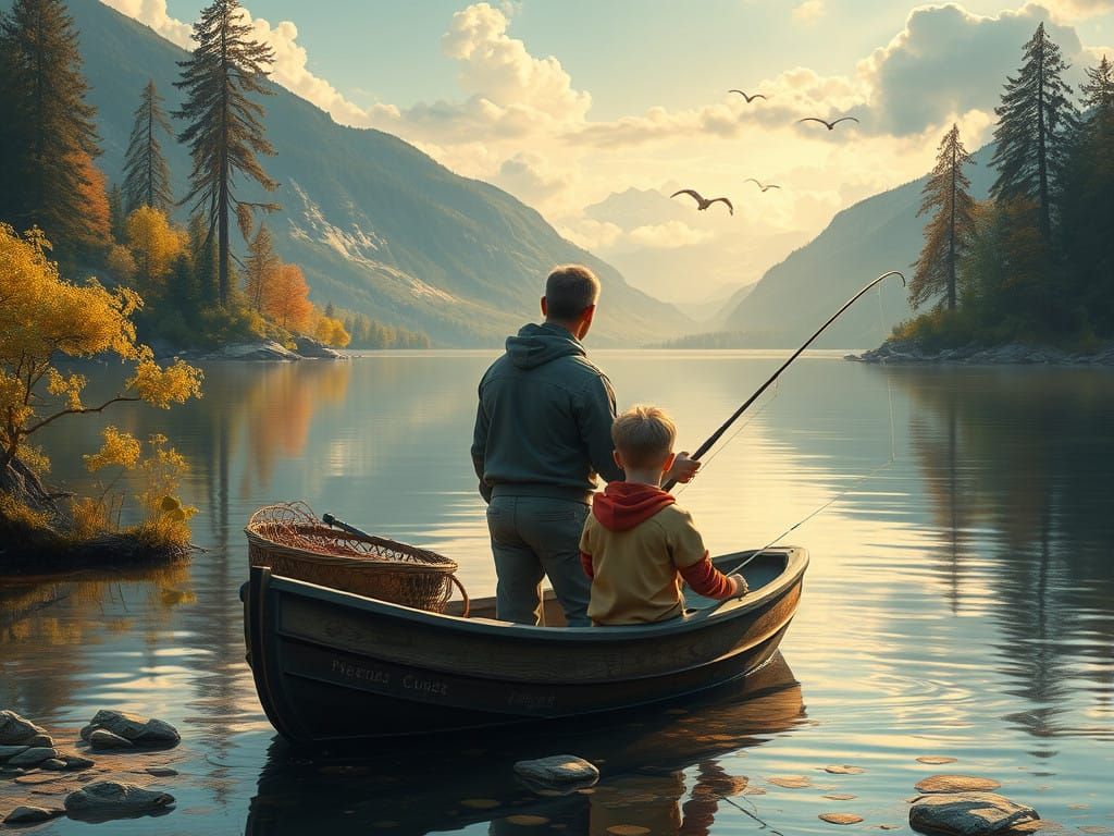 Serene Lake Scene in Earthy Tones