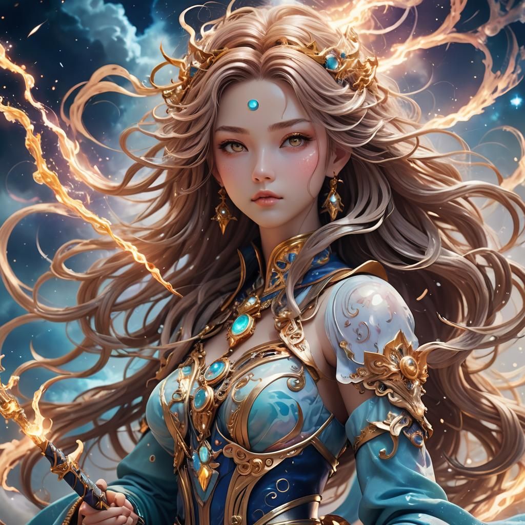 Anime Goddess Jupiter in Celestial Storm