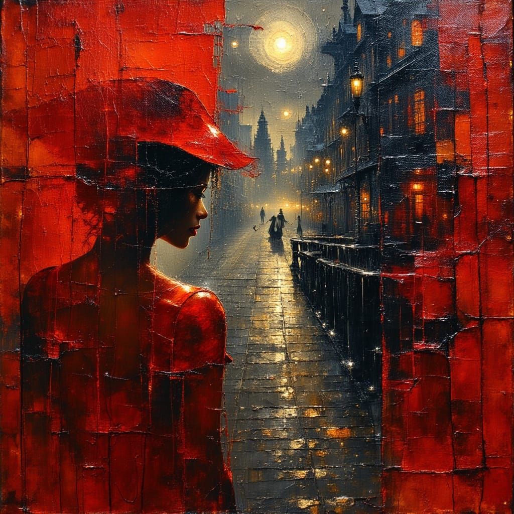 Woman Portrait in Crimson Expressionist Style