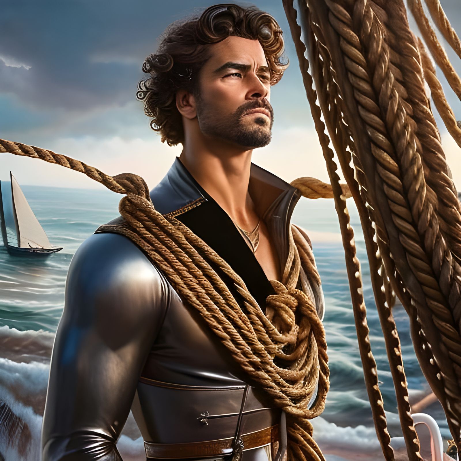 Rococo Sailor in Knotty Cafe, Hyperdetailed