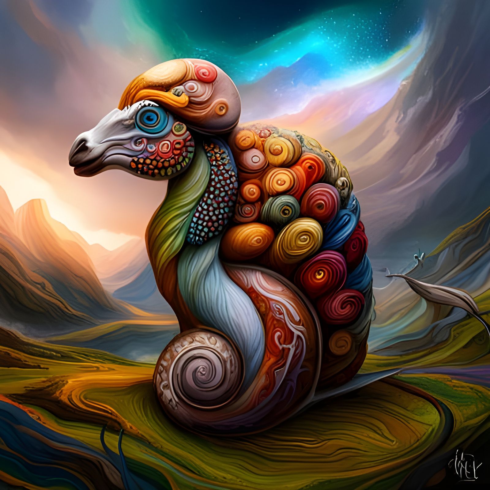 Snail and Horse Fantasy Photo, CGI Render