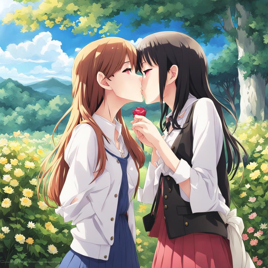 Anime-Style Image of Two Girls Kissing