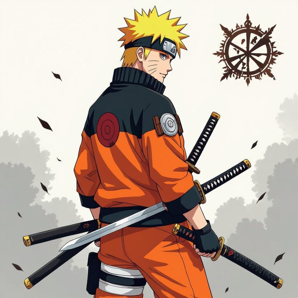 Anime Tattoo Design: Bald Man with Katana and Zangetsu