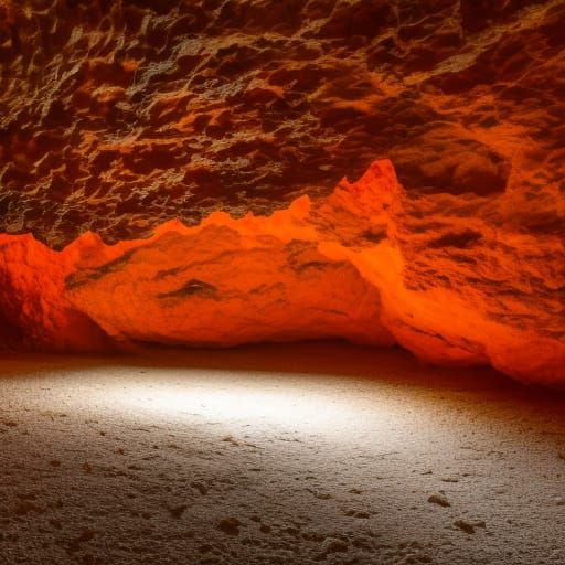 Glowing Orange Rocks Illuminate Dark Cave