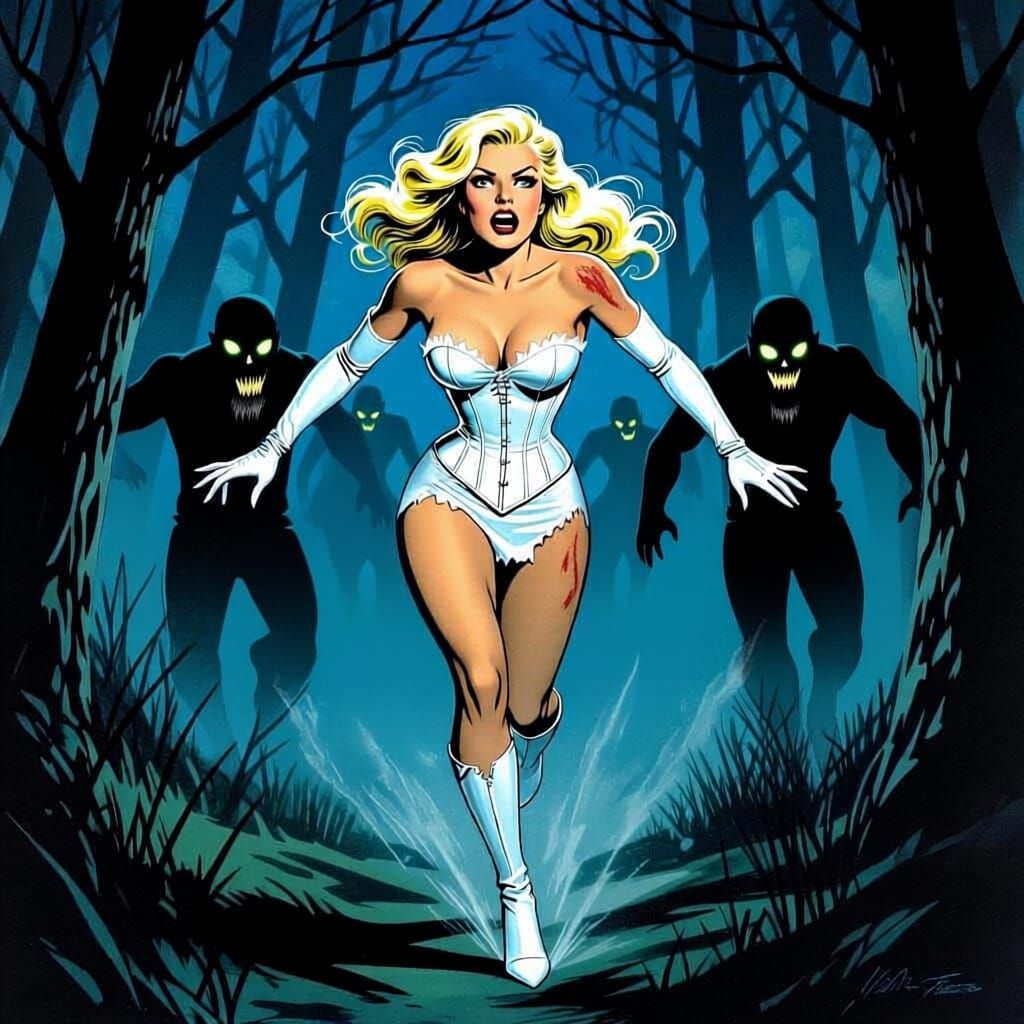 Emma Frost Flees Dark Forest from Spectral Pursuers
