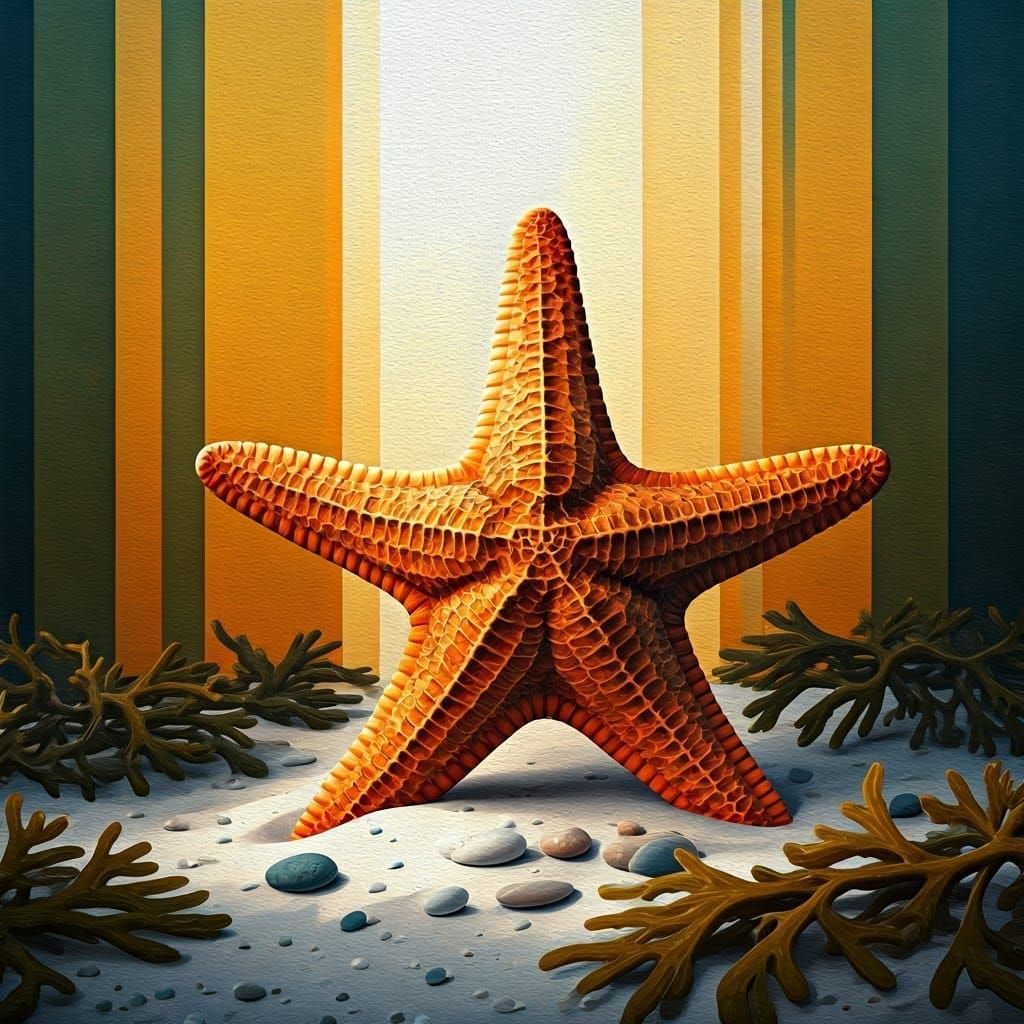 Orange Starfish Biomechanical Seascape in Rothko Style