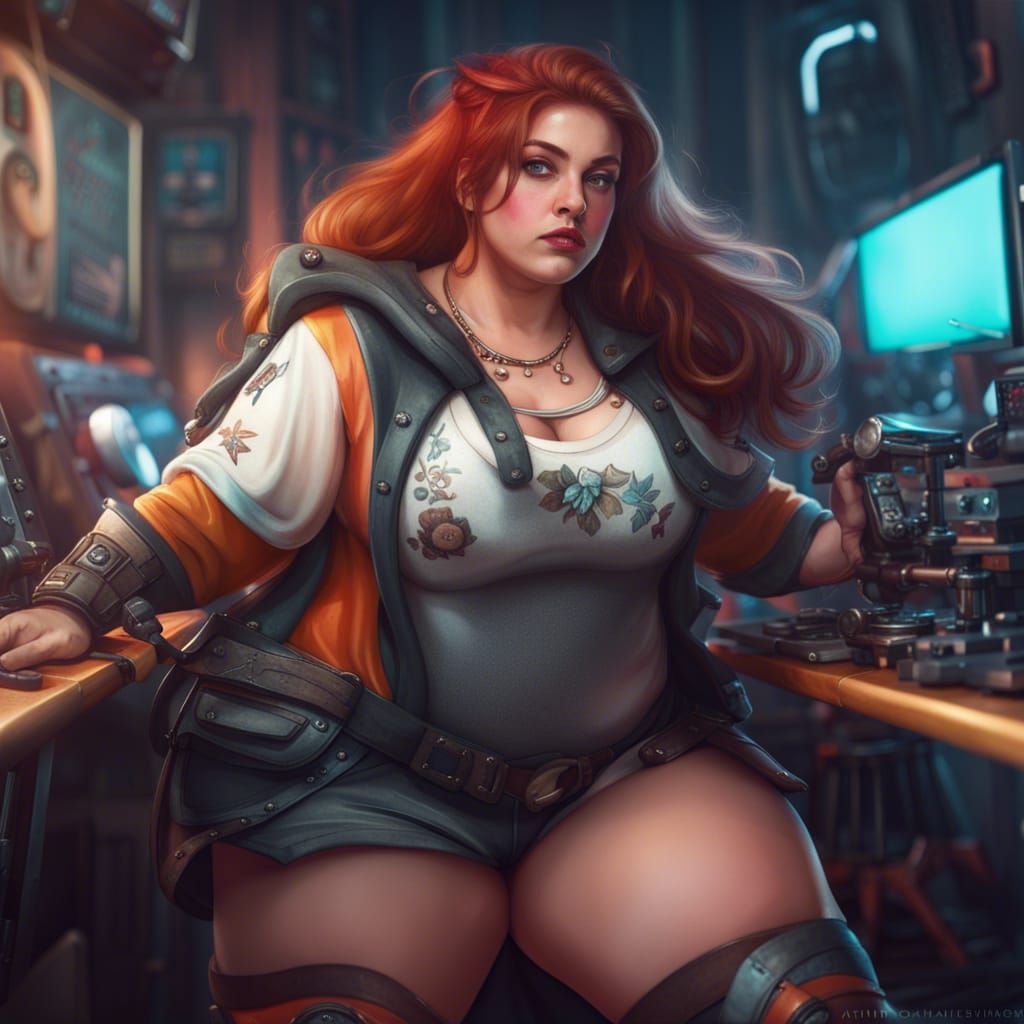Plus Size Gamer Girl in Detailed Fantasy Art