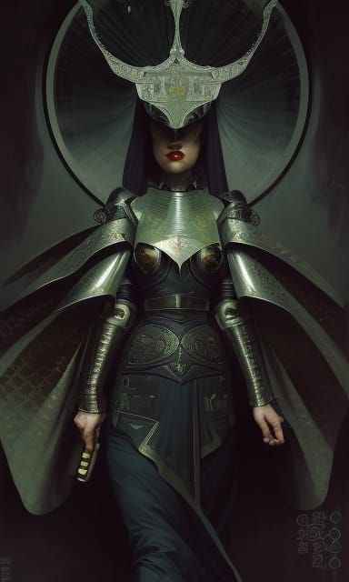 Stoic Knight in Art Deco Crow Armor Portrait