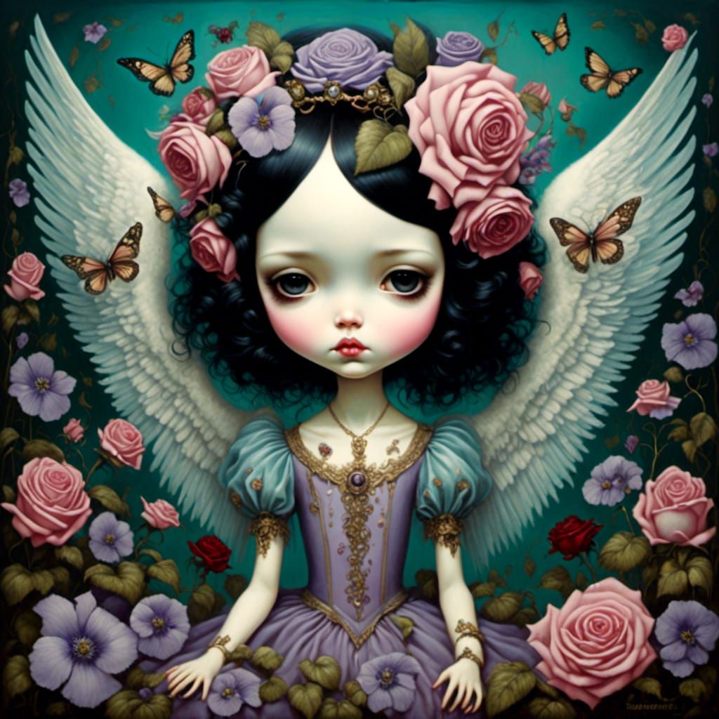 Emo Angel in Springtime, Surreal Anime Style