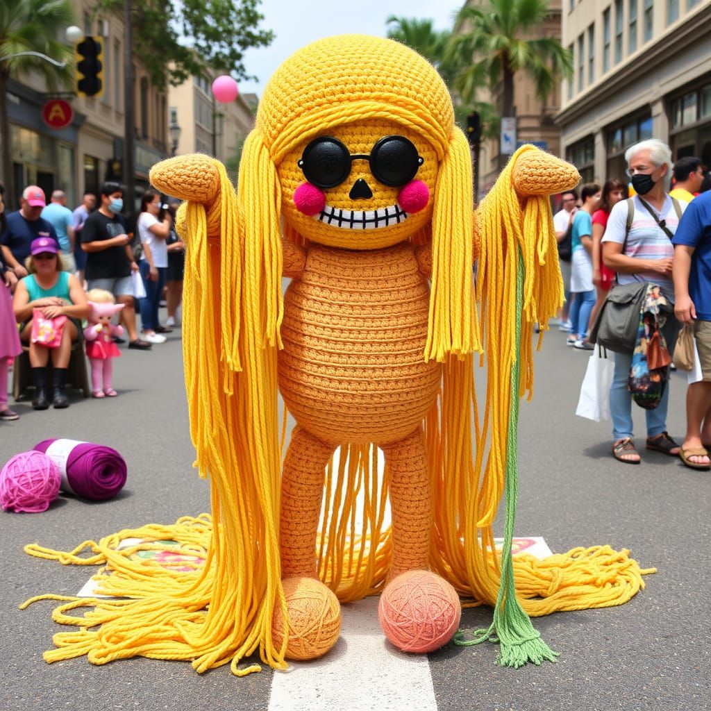 Vibrant Crochet Yarn Bomb Street Art Extravaganza