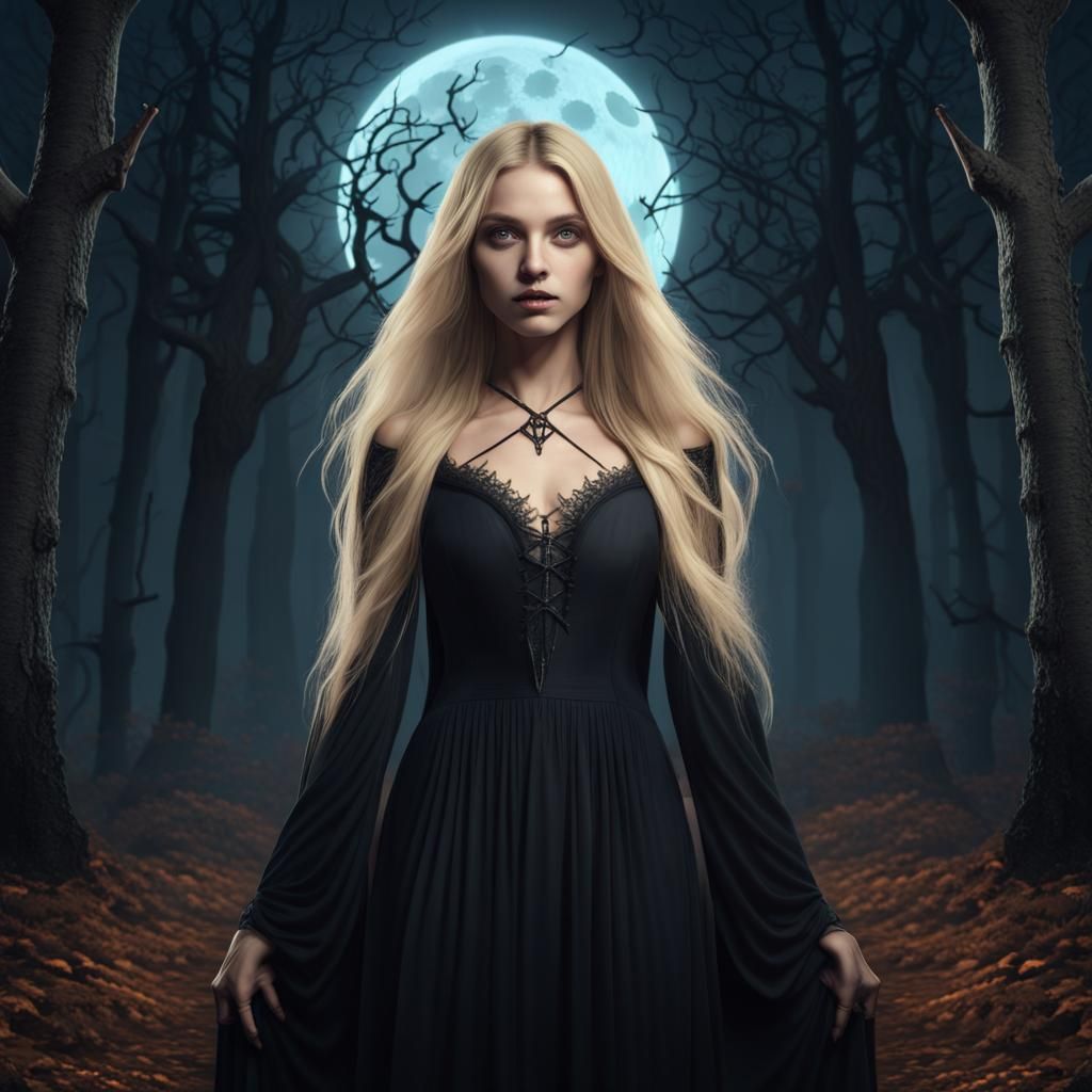 Young Witch in Forest Fantasy Art