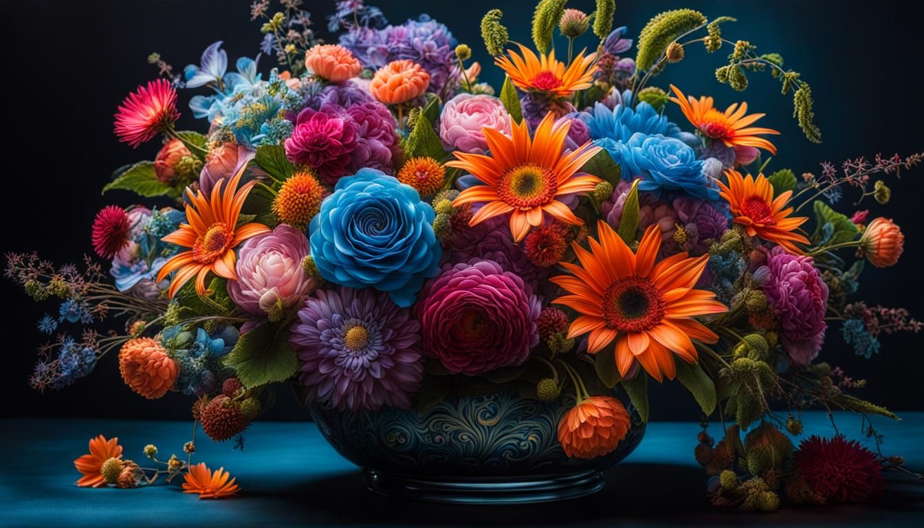 Bioluminescent Bouquet in Optical Illusion Landscape