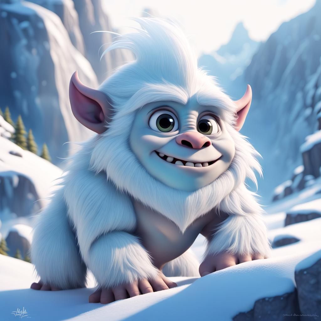 Cute White Yeti in Cartoon Style