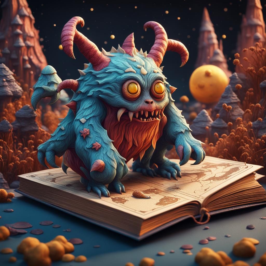 Cute Monster in Surreal Pop-Up Book
