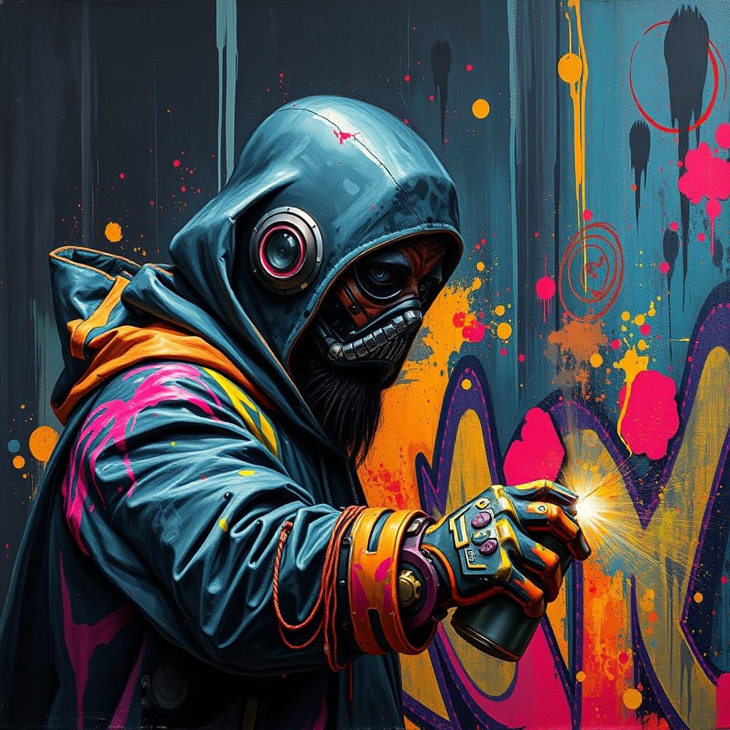 Vibrant Black Hole Bard Spray Painting Futuristic Street Art