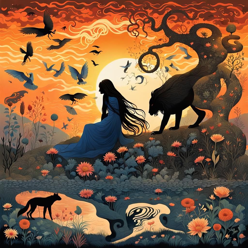 Mystical Creatures Collage at Sunset