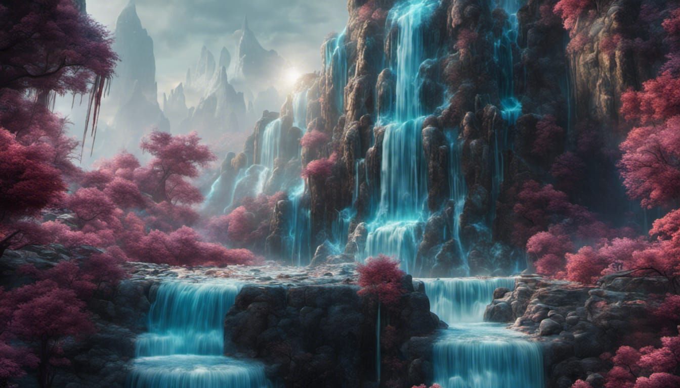 Fantastical Waterfall Cake Concept Art in 8K