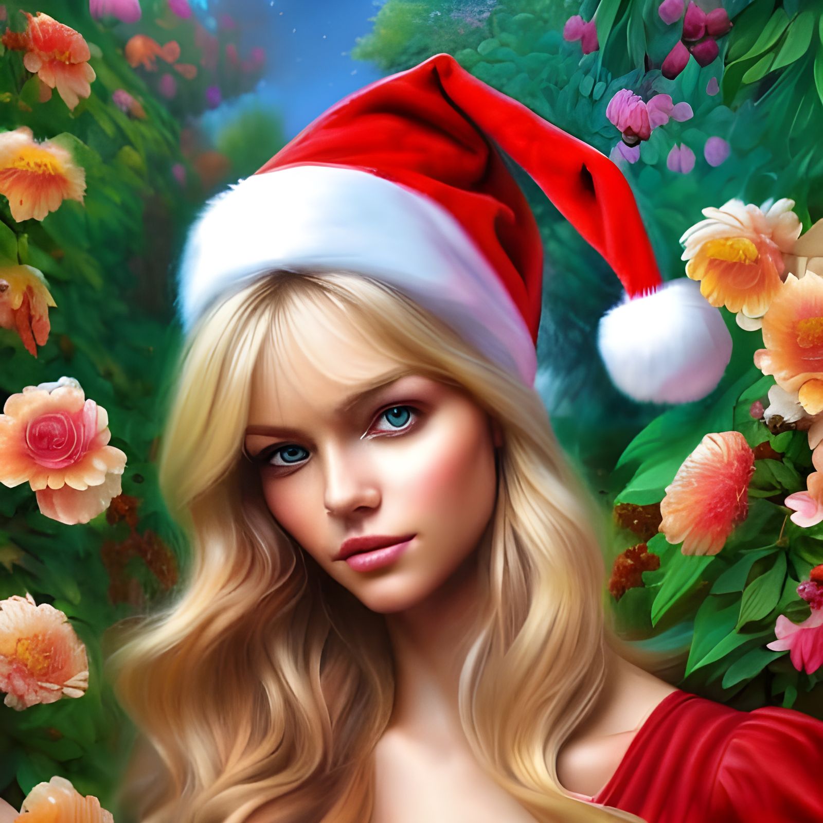 Vibrant Portrait of Woman in Santa Hat