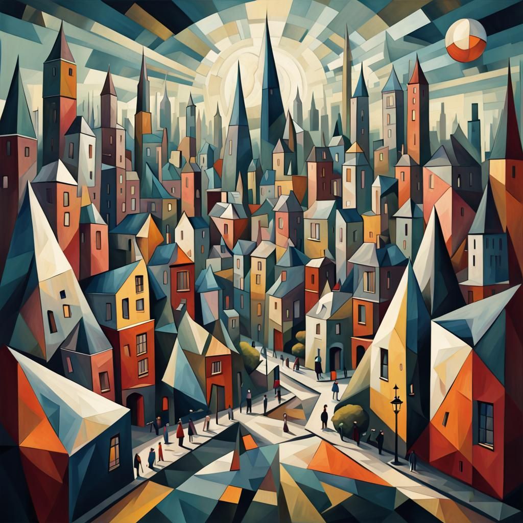 Teardrop City in Cubist Art Deco Style