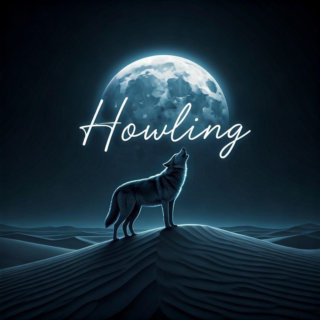 Lone Wolf Howling at the Moon in Desert