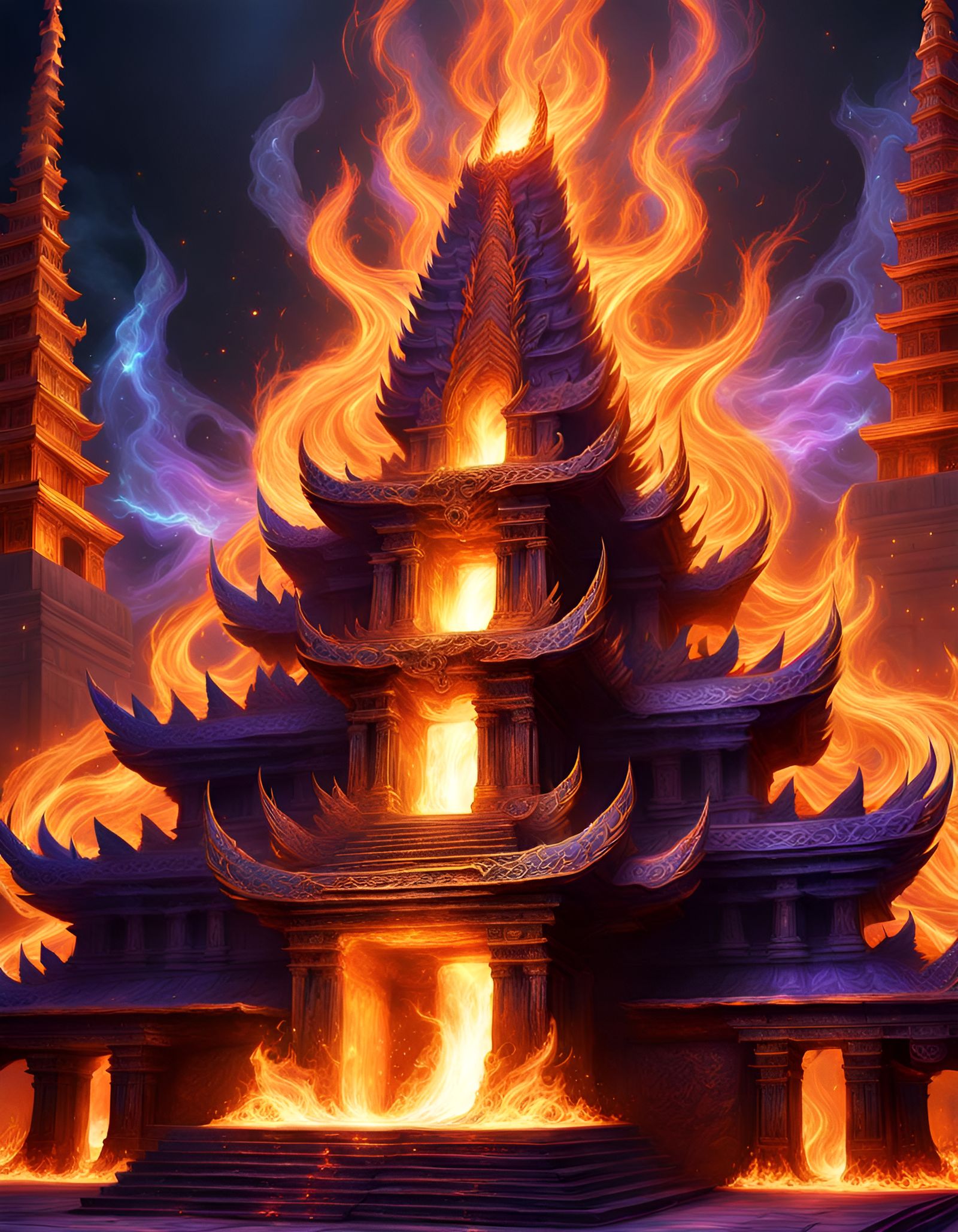 Temple of Flames in Fiery Metallic Fantasy