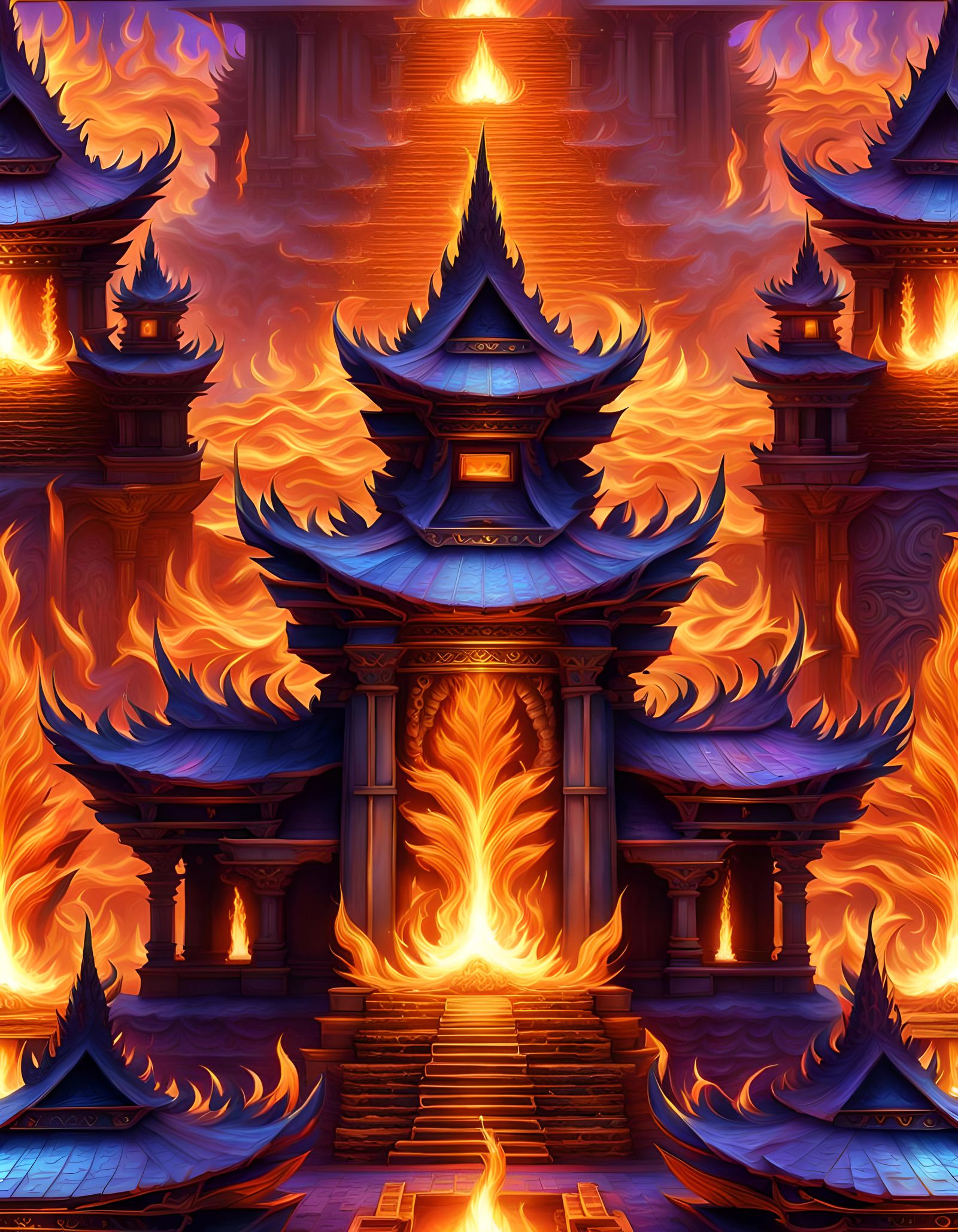 Fiery Temple Fantasy in Orange and Gold