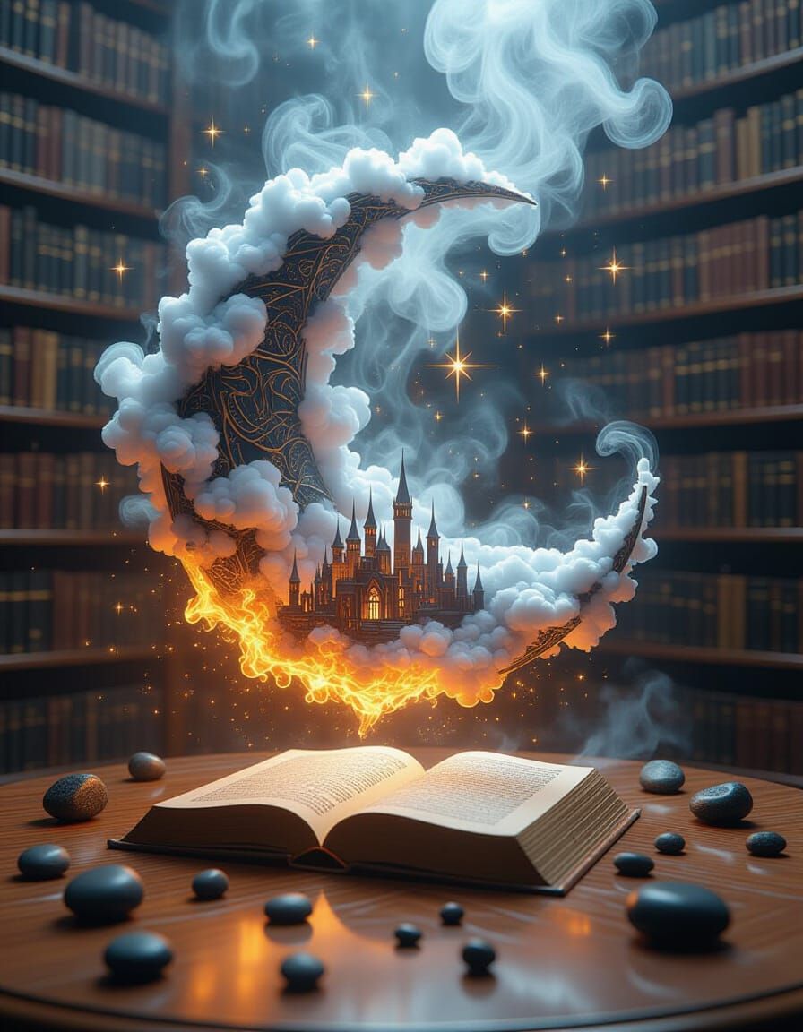 Microcosm Grimoire with Smoke and Fire, 3D Art