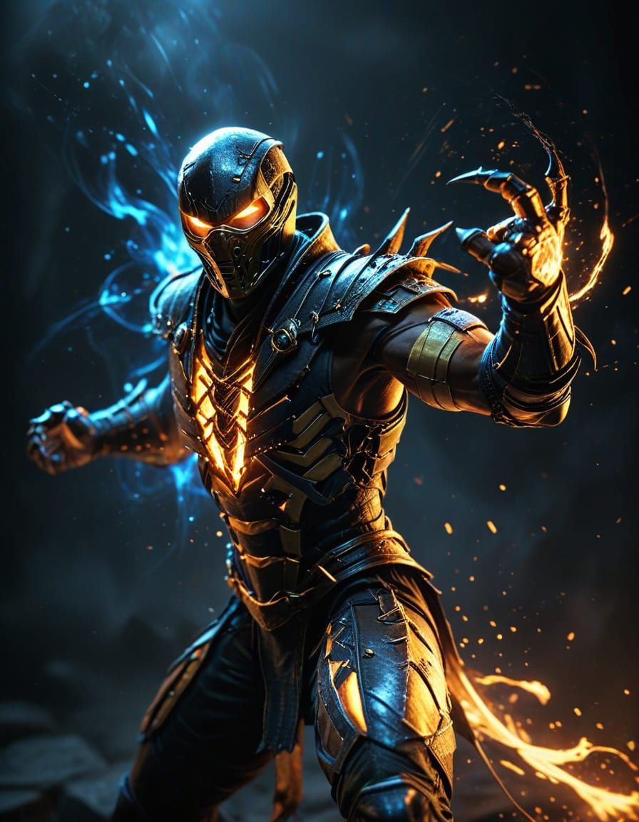 Scorpion from Mortal Kombat with Golden Energy