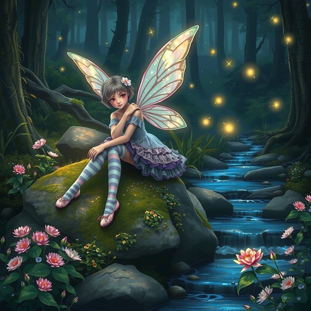 Lavender Fairy Amidst Vibrant Forest Bloom